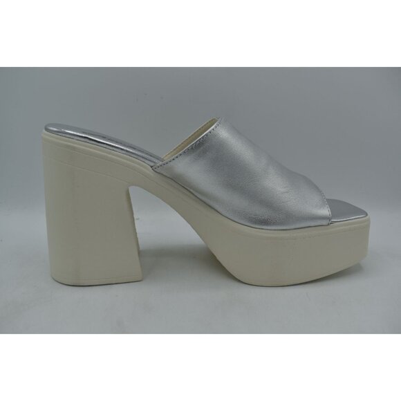 Free People EU 39.5 US 9 Zoe Platform Silver Metallic Leather Slide Sandal Shoes - Picture 6 of 13